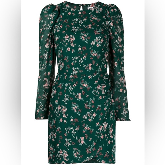 Reformation Juni Green Gathered Floral Print Crepe Mini Dress Size 10 B723 - Picture 3 of 8